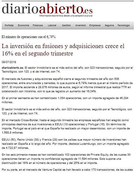 La inversin en fusiones y adquisiciones crece el 16% en el segundo trimestre